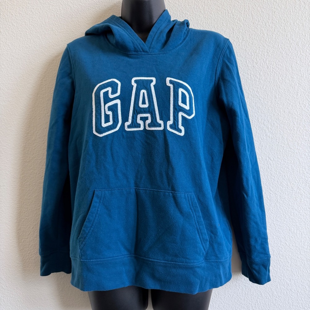 GAP Womens Medium Teal Blue Arch Logo Pullover Fleece Hoodie Sweatshirt